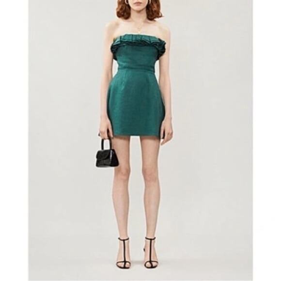 Reformation Kelly green ruffled 100% Linen dress womens 8 - Picture 3 of 7